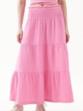 Gap Cotton Krinkle Gauze Tiered Boho Maxi Skirt Small Tall